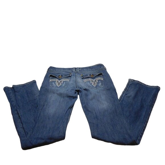 Women's Philanthropie Denim Distressed  Blue Jeans Sz.11/12  Rhinestone Pockets - Picture 2 of 9